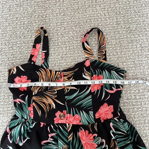 Hawaiian Hawaii Floral Tropical Sundress Maxi Dress black coral pink green M - Picture 5 of 6